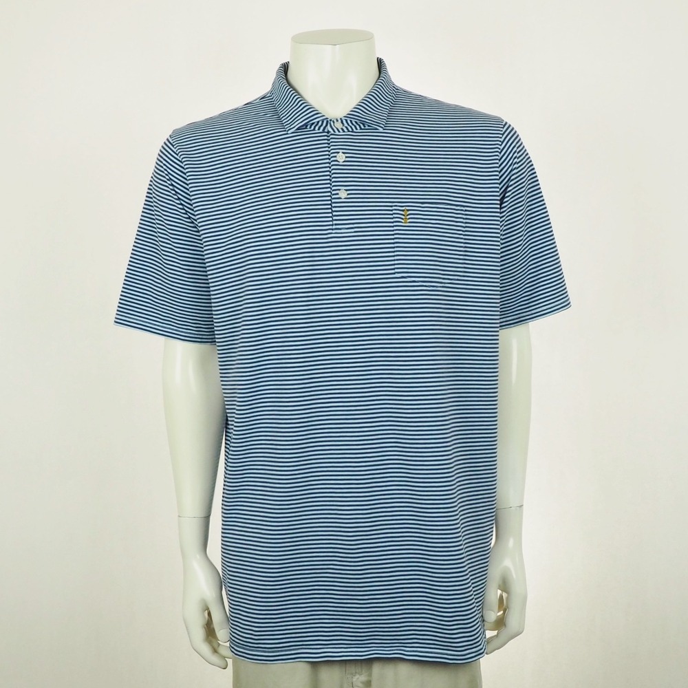 B.Draddy USA Golf Polo Shirt Mens 2XL XXL Blue Striped Pima Cotton Stretch Blend